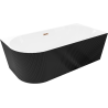 Mexen Silo freestanding corner bathtub right ribbed 150 x 75 cm, white/black, rose gold overflow - 52891507575P-60