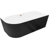 Mexen Silo vasca da bagno freestanding ad angolo destro zigrinata 150 x 75 cm, bianca/nera, troppopieno oro rosa