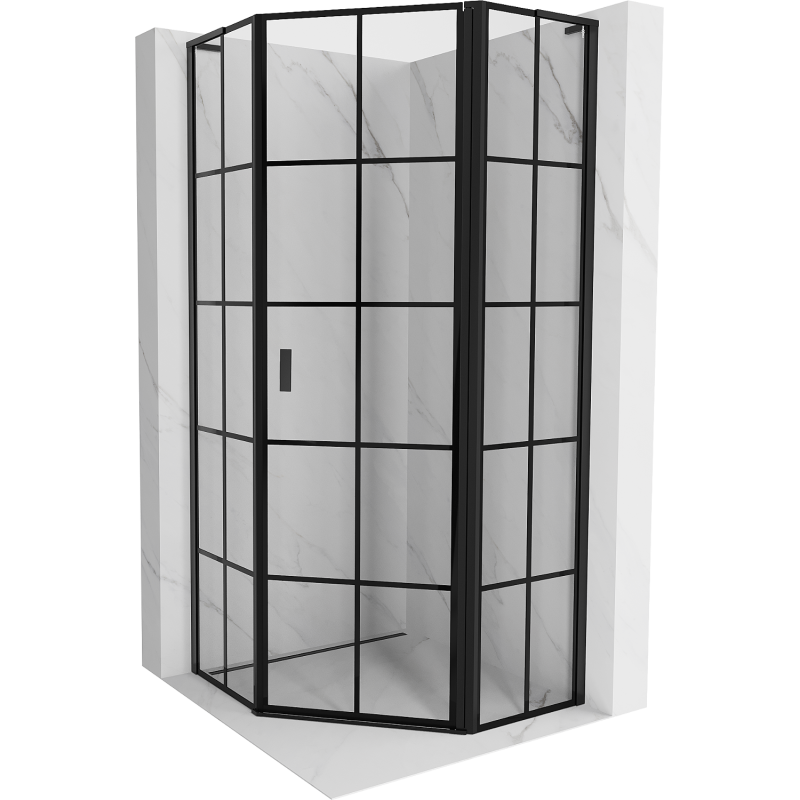 Mexen Mist L cabina doccia pentagonale a battente destra 80 x 80 cm, griglia nera, nero - 8A8L-080-080-70-77-P
