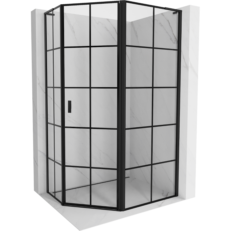 Mexen Mist L fünfeckige asymmetrische Duschkabine rechts öffnend 100 x 80 cm, schwarzes Gitter, schwarz - 8A8L-100-080-70-77-P