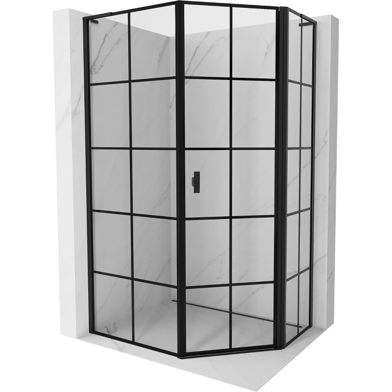 Mexen Mist L asymmetrische Fünfeck-Duschkabine rechts öffnend 80 x 90 cm, schwarzes Gitter, schwarz - 8A8L-080-090-70-77-P