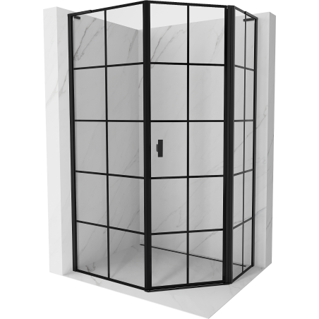 Mexen Mist L Asymmetrical Pentagonal Shower Enclosure Right Hinged 80 x 90 cm, Black Grid, Black - 8A8L-080-090-70-77-P