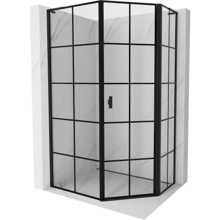 Mexen Mist L vijfhoekige asymmetrische rechterdouchecabine 80 x 90 cm, zwart raster, zwart - 8A8L-080-090-70-77-P