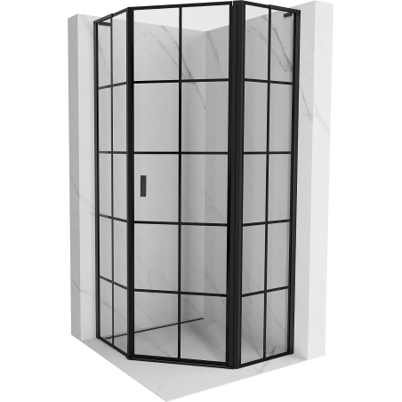 Mexen Mist L cabine de douche pentagonale pivotante droite 90 x 90 cm, grille noire, noir - 8A8L-090-090-70-77-P