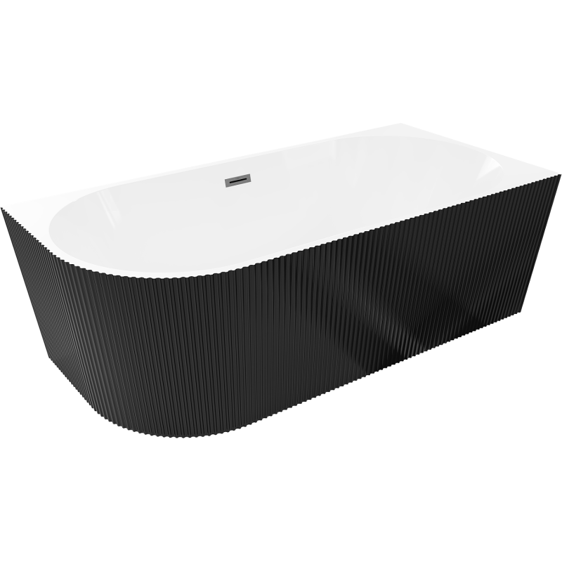 Mexen Silo freestanding corner bathtub right fluted 150 x 75 cm, white/black, overflow gun gray brushed - 52891507575P-66