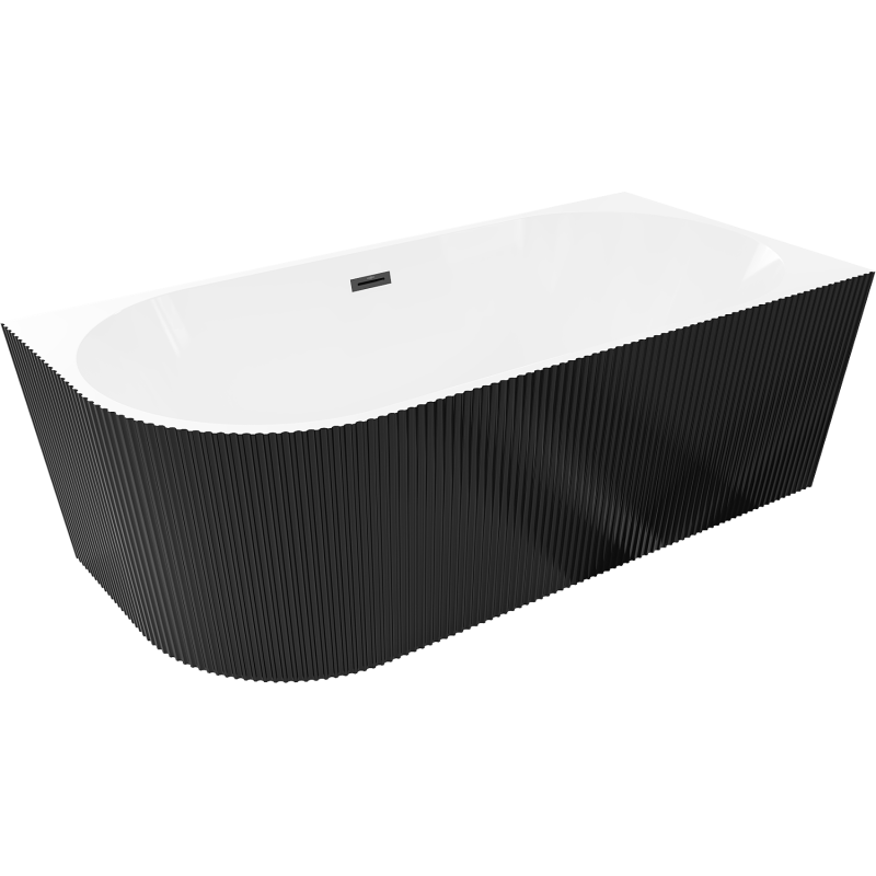 Mexen Silo freestanding corner right ribbed bathtub 150 x 75 cm, white/black, black overflow - 52891507575P-70