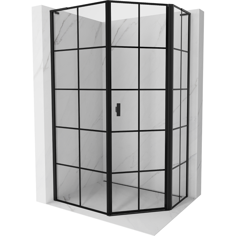 Mexen Mist L cabine de douche pentagonale asymétrique pivotante droite 80 x 100 cm, grille noire, noir - 8A8L-080-100-70-77-P