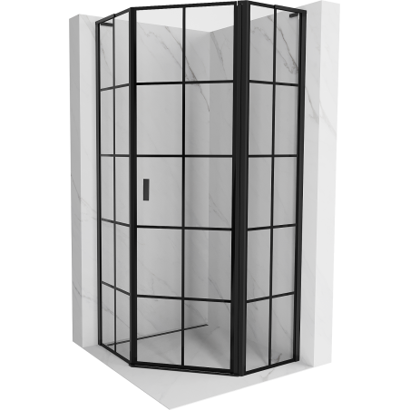 Mexen Mist L Fünfeck-Duschkabine rechts 100 x 100 cm, schwarzes Raster, schwarz - 8A8L-100-100-70-77-P