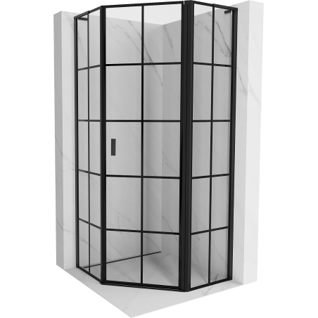 Mexen Mist L pentagonal shower enclosure, right hinged, 100 x 100 cm, black grid, black - 8A8L-100-100-70-77-P