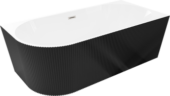 Mexen Silo freestanding corner bathtub right grooved 150 x 75 cm, white/black, brushed nickel overflow - 52891507575P-97