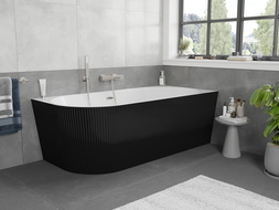 Mexen Silo baignoire îlot d'angle droite rainurée 150 x 75 cm, blanche/noire, trop-plein nickel brossé - 52891507575P-97
