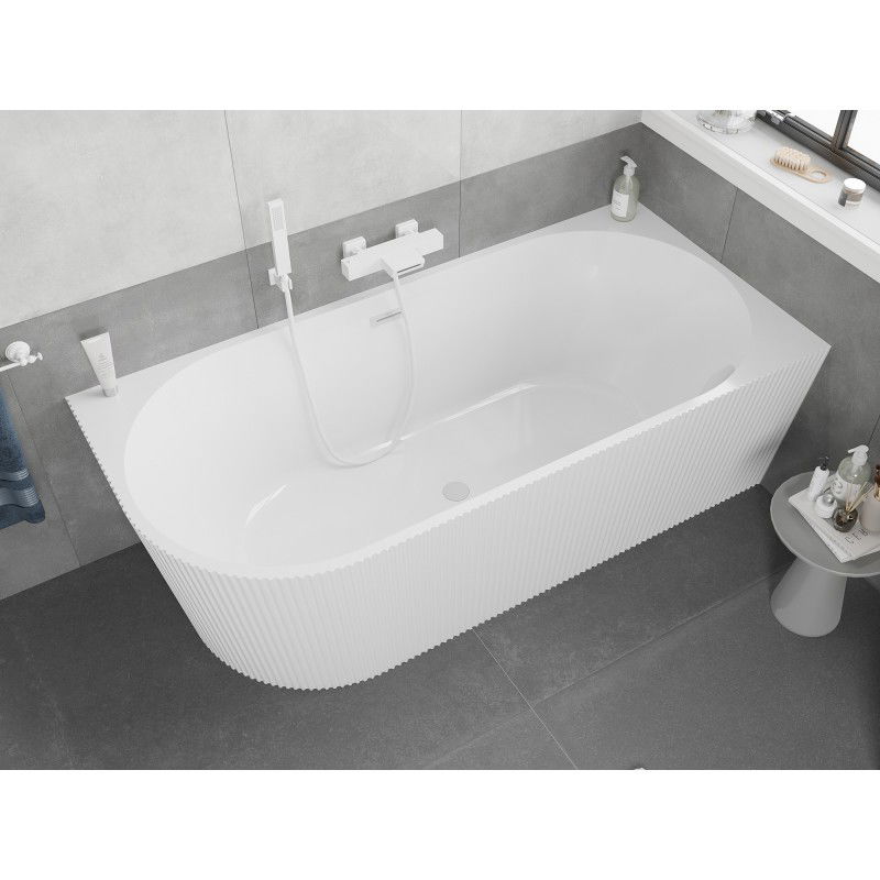 Mexen Silo vasca da bagno freestanding angolare destra scanalata 170 x 80 cm, bianca, troppopieno bianco - 52891708000P-20