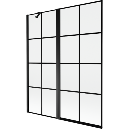 Mexen Mist divisória de banho de 2 painéis, lado esquerdo, 140 x 150 cm, grade preta, preto - 8A9-140-011-70-77-L