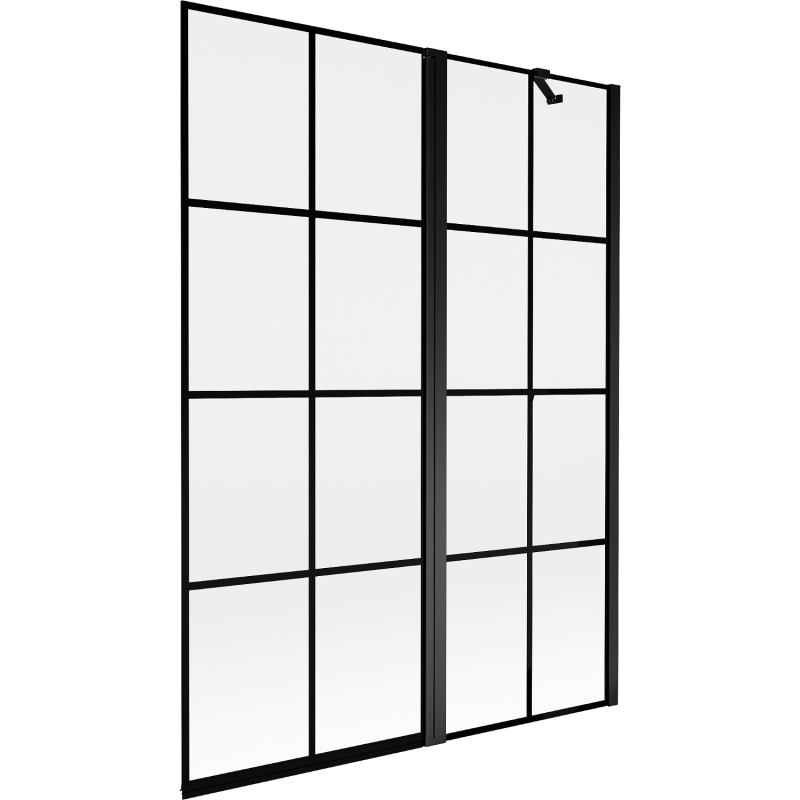 Mexen Mist Badewannenfaltwand 2-flügelig rechts 130 x 150 cm, schwarzes Gitter, schwarz - 8A9-130-011-70-77-P