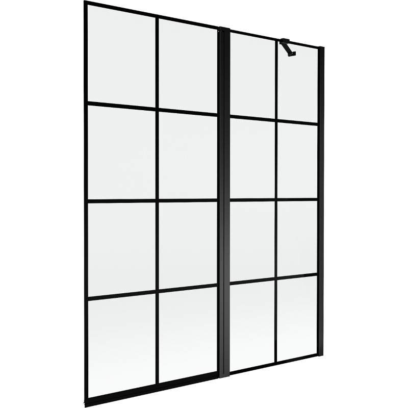 Mexen Mist Duschabtrennung 2-teilig rechts 140 x 150 cm, schwarzes Raster, schwarz - 8A9-140-011-70-77-P