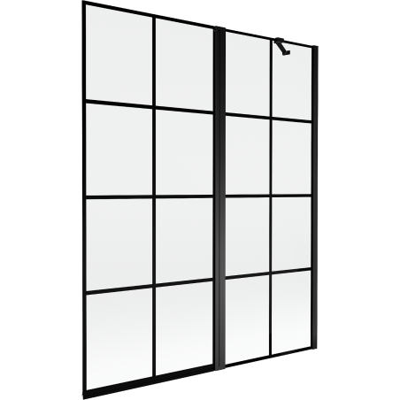 Mexen Mist Duschabtrennung 2-teilig rechts 140 x 150 cm, schwarzes Raster, schwarz - 8A9-140-011-70-77-P