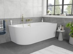 Mexen Silo freistehende Ecke Badewanne rechts geriffelt 170 x 80 cm, weiß, Überlauf gold gebürstet - 52891708000P-55