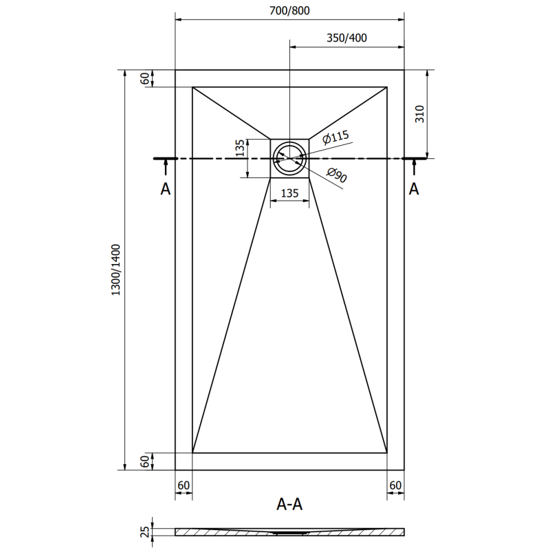 Mexen Stone+ rechthoekige composietdouchebak 140 x 80 cm, wit - 44108014