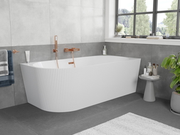 Mexen Silo freistehende Eckbadewanne rechts gerillt 170 x 80 cm, weiß, Überlauf Roségold - 52891708000P-60