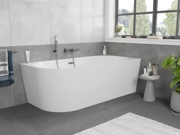 Mexen Silo freistehende Eckbadewanne rechts gerillt 170 x 80 cm, weiß, Überlauf Gun Gray gebürstet - 52891708000P-66