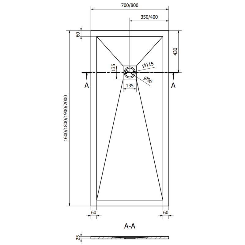 Mexen Stone+ plato de ducha rectangular de compuesto 200 x 80 cm, blanco - 44108020