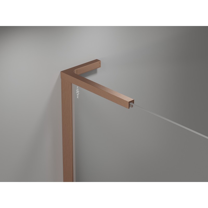 Mexen Mist L δίφυλλη οθόνη μπάνιου 120 x 150 cm, διαφανής, βουρτσισμένος χαλκός