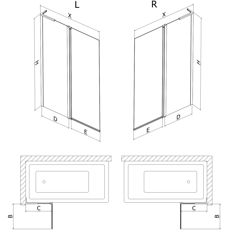 Mexen Mist L 2-flügelige Badefaltwand 120 x 150 cm, transparent, schwarz - 8A9L-120-011-70-00