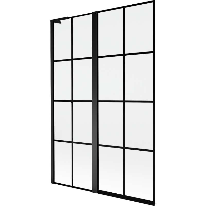 Mexen Mist L Wannenabtrennung 2-flügelig links 120 x 150 cm, schwarzes Gitter, schwarz - 8A9L-120-011-70-77-L