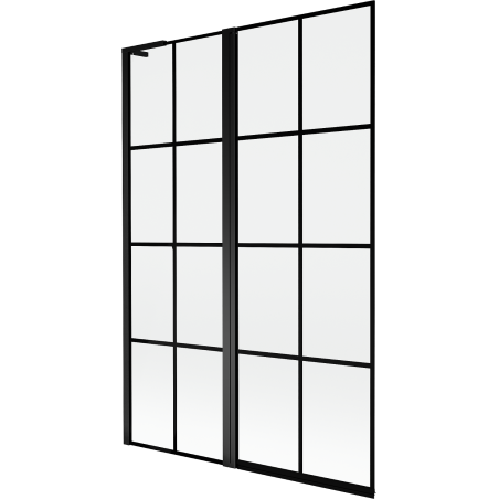 Mexen Mist L Wannenabtrennung 2-flügelig links 120 x 150 cm, schwarzes Gitter, schwarz - 8A9L-120-011-70-77-L
