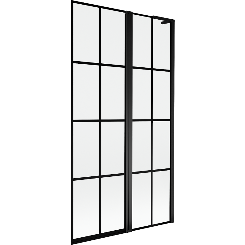 Mexen Mist L Badewannenfaltwand 2-flügelig rechts 100 x 150 cm, schwarzes Gitter, schwarz - 8A9L-100-011-70-77-P