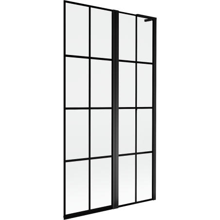 Mexen Mist L Badewannenabtrennung 2-flügelig rechts 100 x 150 cm, schwarzes Gitter, schwarz - 8A9L-100-011-70-77-P