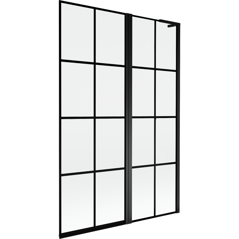 Mexen Mist L badscherm 2-delig rechts 120 x 150 cm, zwart raster, zwart - 8A9L-120-011-70-77-P