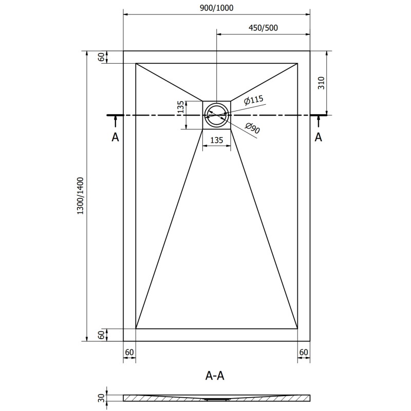 Mexen Stone+ ristkülikukujuline komposiitdušialus 140 x 90 cm, valge - 44109014