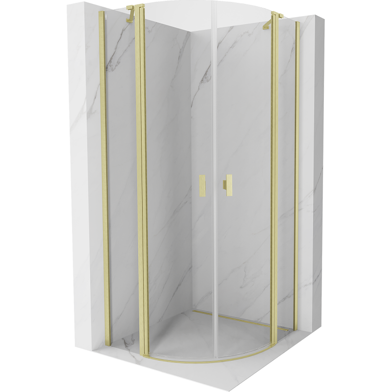 Mexen Mist halbrunde Duschkabine, schwenkbar 100 x 100 cm, transparent, gebürstetes Gold - 8A32-100-100-55-00