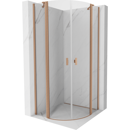 Mexen Mist halfronde draaideur douchecabine 100 x 100 cm, transparant, geborsteld koper - 8A32-100-100-65-00