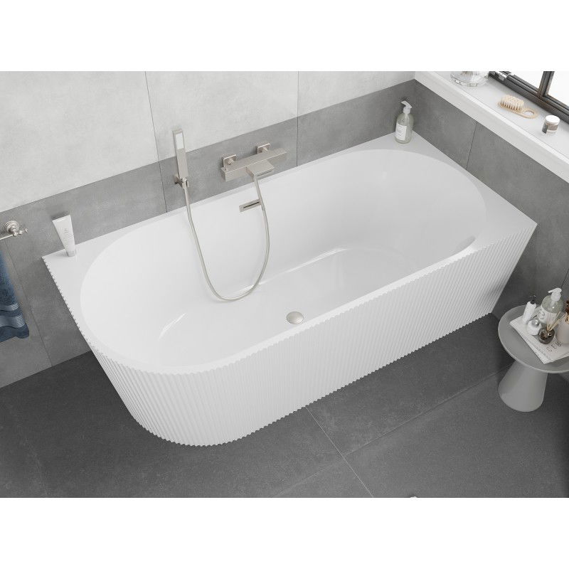 Mexen Silo free-standing corner bathtub right grooved 170 x 80 cm, white, brushed nickel overflow - 52891708000P-97