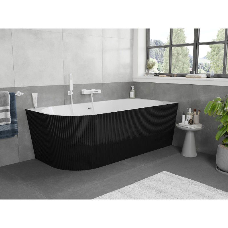Mexen Silo vasca da bagno freestanding angolare destra scanalata 170 x 80 cm, bianca/nera, troppopieno bianco - 52891708075P-20