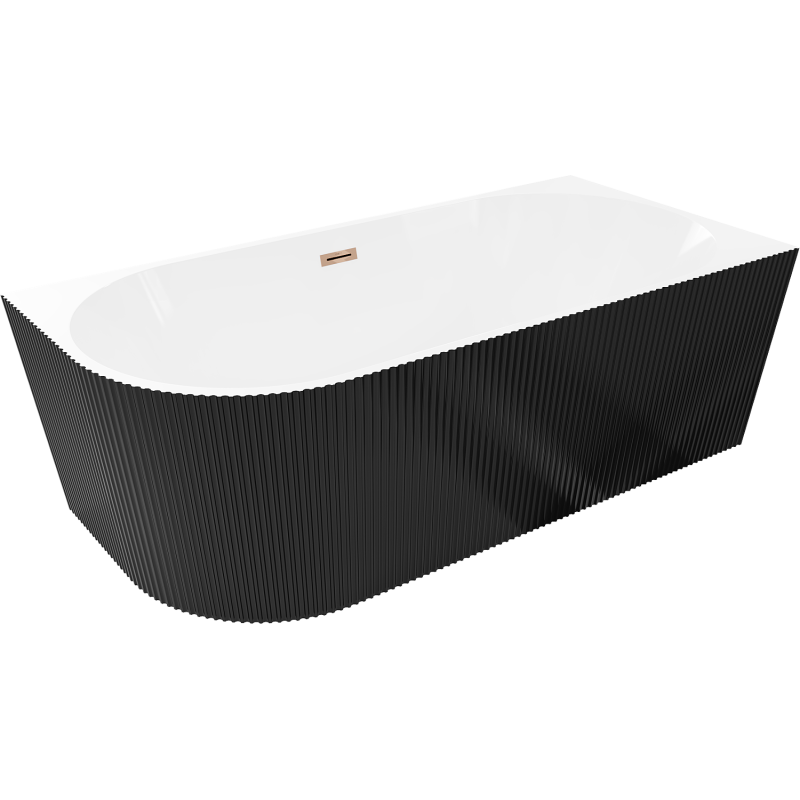 Mexen Silo brīvi stāvoša stūra labā pusē rievota vanna 170 x 80 cm, balta/melna, pārplūde rozā zelts - 52891708075P-60