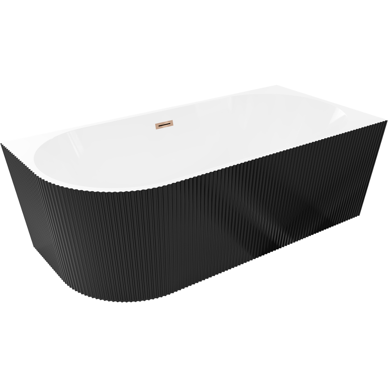 Mexen Silo freestanding corner right grooved bathtub 170 x 80 cm, white/black, overflow pink gold - 52891708075P-60