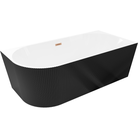 Mexen Silo freestanding corner bathtub right ribbed 170 x 80 cm, white/black, brushed copper overflow - 52891708075P-65