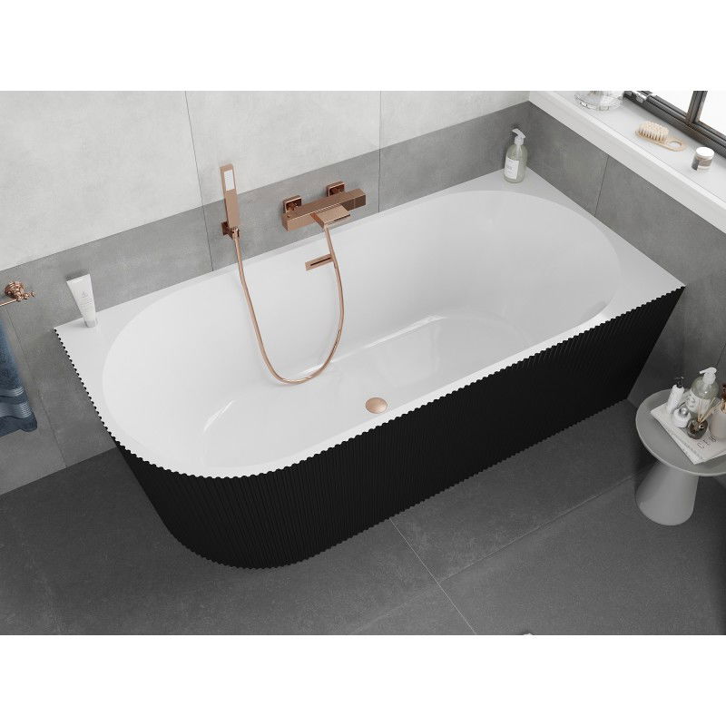 Mexen Silo freestanding corner bathtub right ribbed 170 x 80 cm, white/black, brushed copper overflow - 52891708075P-65