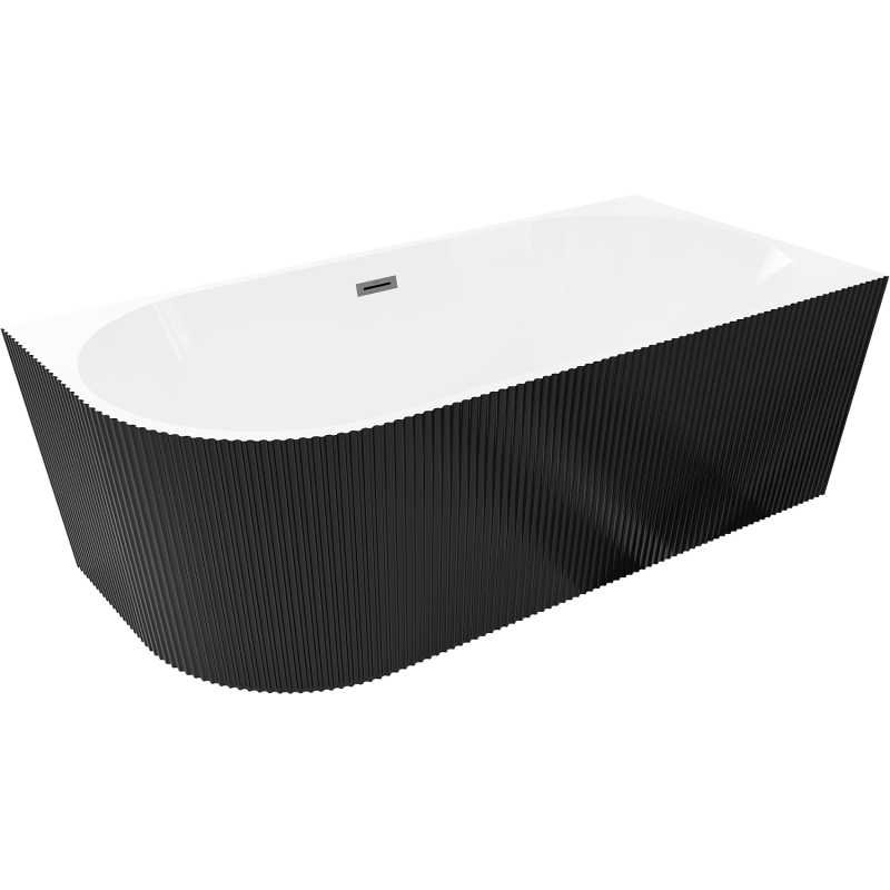 Mexen Silo freistehende Eckbadewanne rechts geriffelt 170 x 80 cm, weiß/schwarz, Überlauf Gun Gray gebürstet