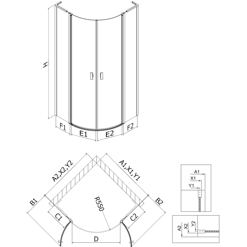 Mexen Mist L halvrund duschkabin 90 x 90 cm, transparent, krom - 8A32L-090-090-01-00