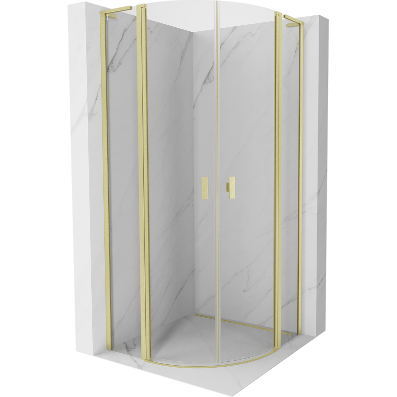 Mexen Mist L halvcirkelformad duschkabin med svängdörr, 90 x 90 cm, transparent, borstad guld - 8A32L-090-090-55-00