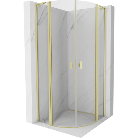 Mexen Mist L halbrunde Duschkabine, schwenkbar, 100 x 100 cm, transparent, gebürstetes Gold - 8A32L-100-100-55-00