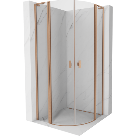 Mexen Mist L semi-circular shower enclosure, hinged 100 x 100 cm, transparent, brushed copper - 8A32L-100-100-65-00