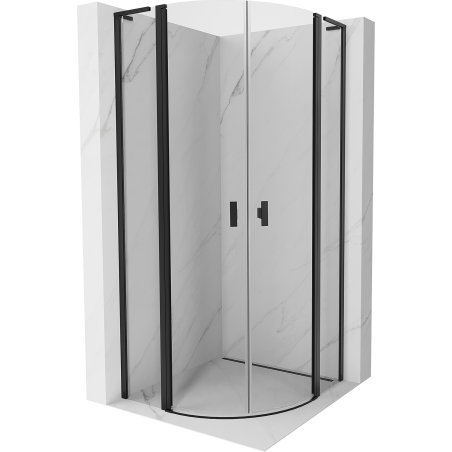 Mexen Mist L cabina doccia semicircolare con porta battente 100 x 100 cm, trasparente, nero - 8A32L-100-100-70-00