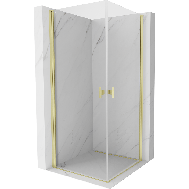 Mexen Mist-B Duo Duschkabine, schwenkbar, 85 x 85 cm, transparent, gebürstetes Gold - 8A2-085-085-55-00