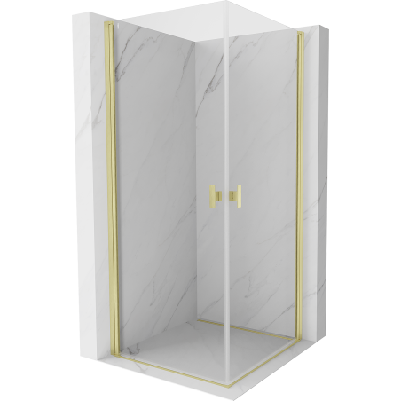 Mexen Mist-B Duo Duschkabine, schwenkbar, 85 x 85 cm, transparent, gebürstetes Gold - 8A2-085-085-55-00