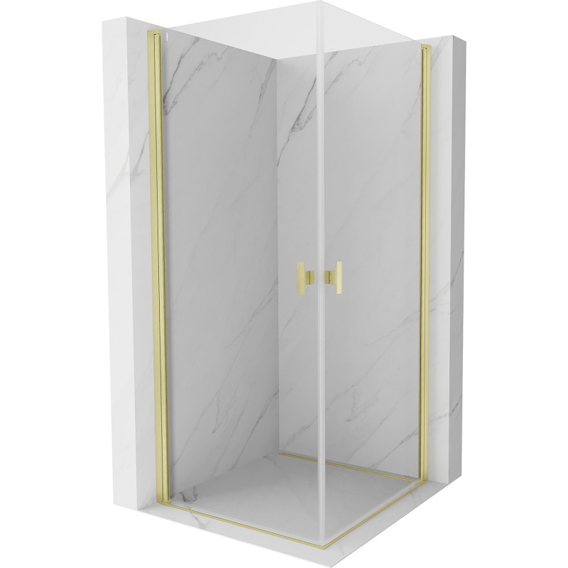 Mexen Mist-B Duo preklopna tuš kabina 90 x 90 cm, prozirna, brušeno zlato - 8A2-090-090-55-00